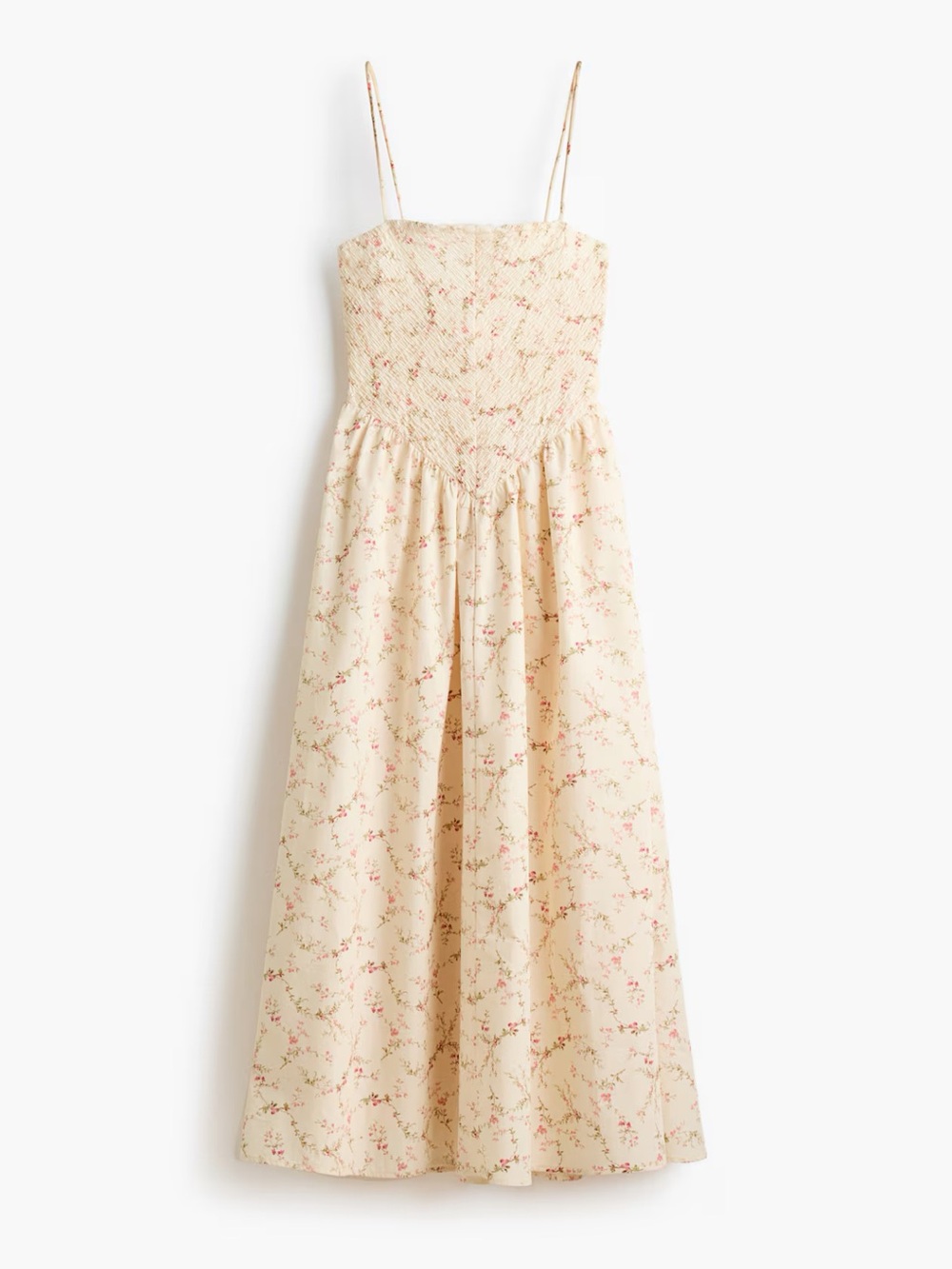 H&M cotton poplin smocked bodice dress